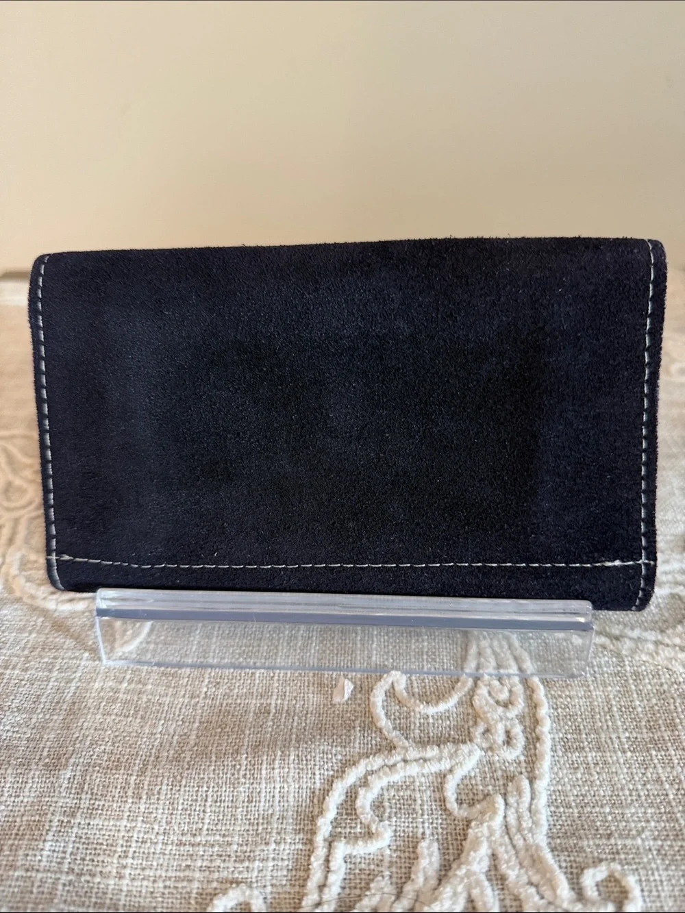 A. R. Buckskin Black Suede Envelope  Checkbook Wallet